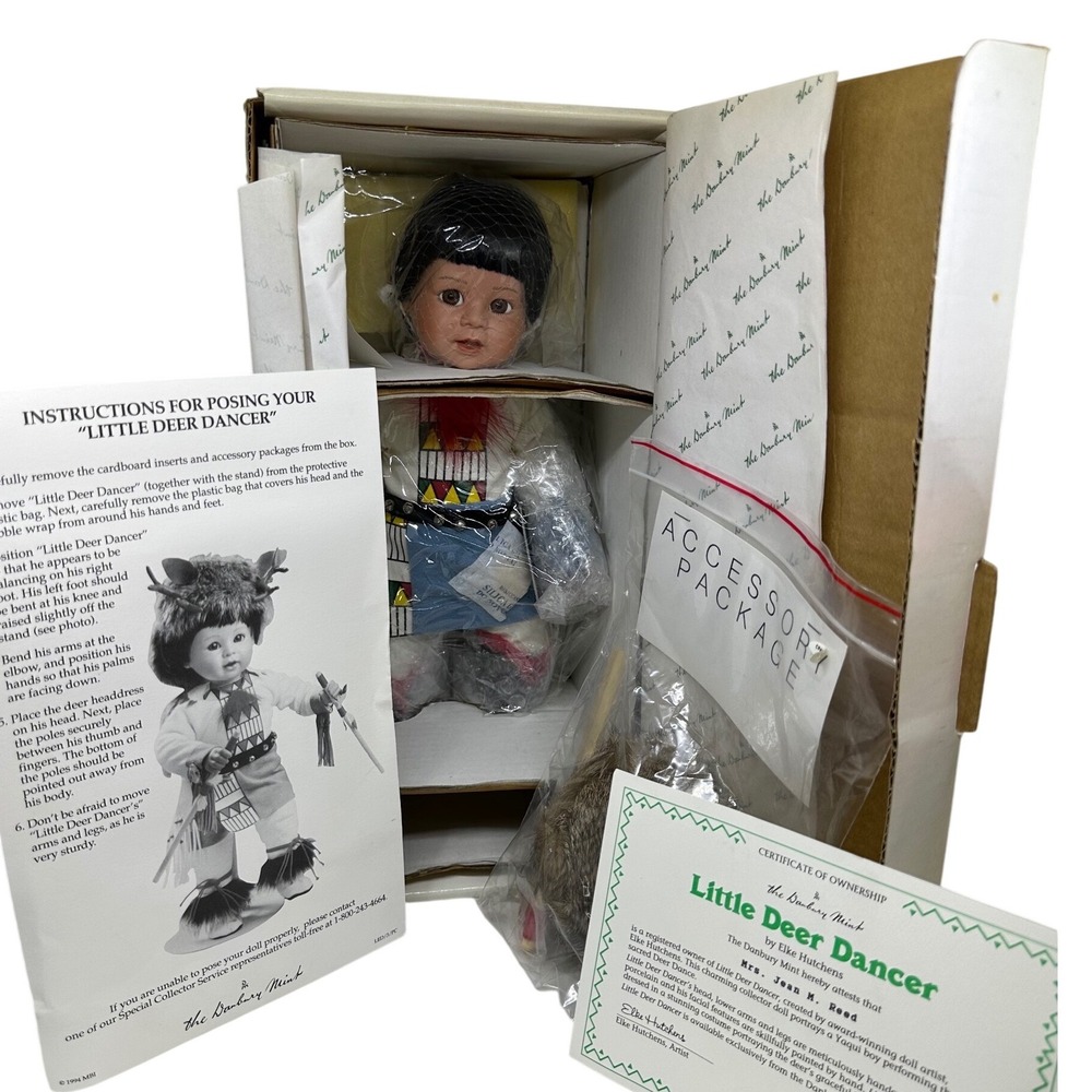 VTG‎ Danbury Mint Porcelain Doll Little Deer Dancer Yaqui Boy Elke Hutchens NIB